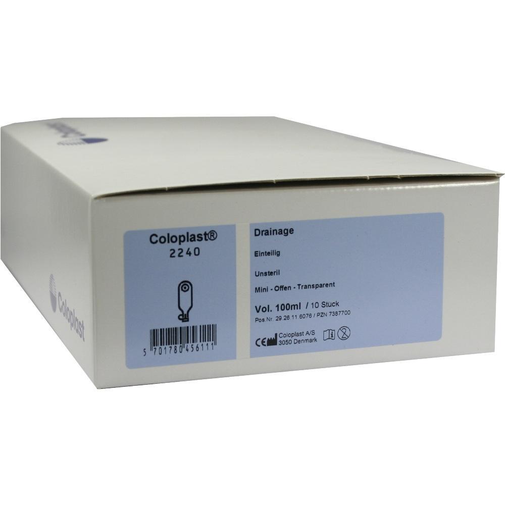 Ein weißer Karton mit der Aufschrift "Coloplast Drainage".