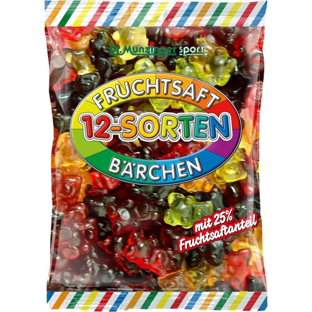 Eine Tüte Gummibärchen mit zwölf verschiedenen Fruchtsaftsorten.