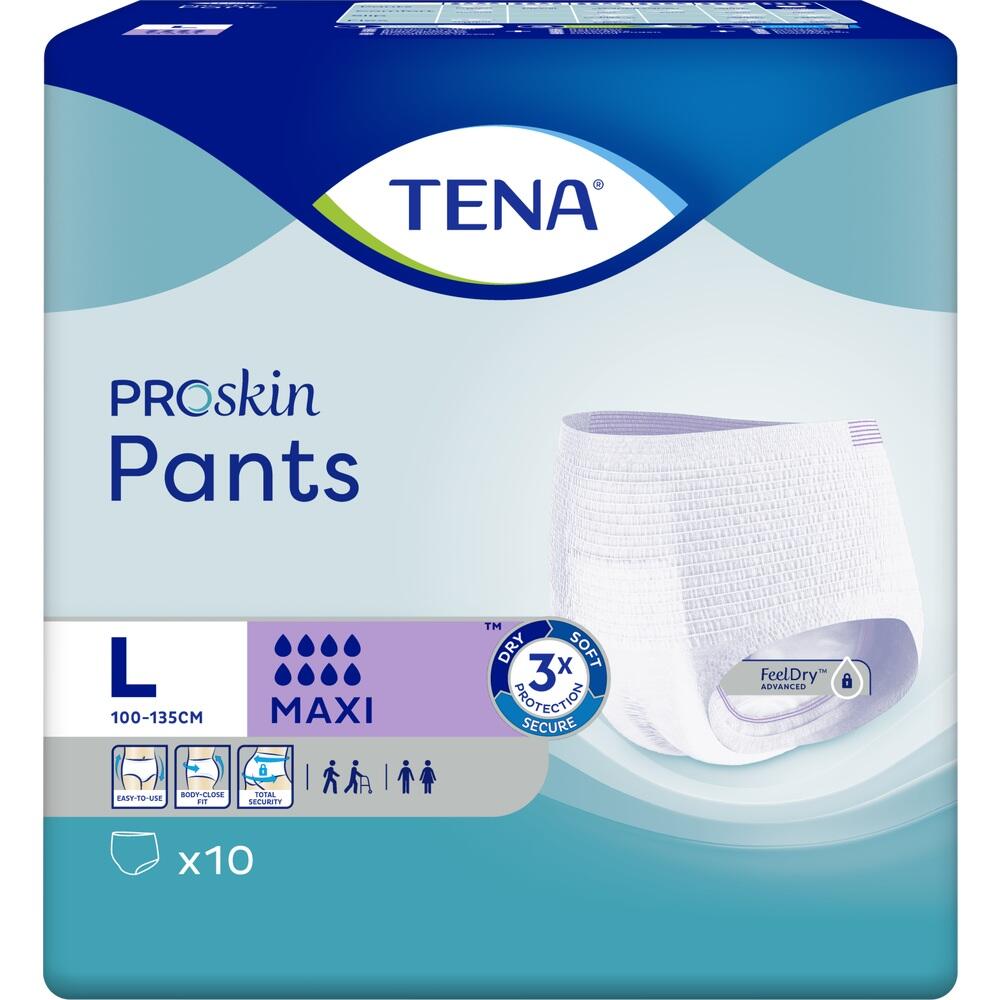 Eine Packung TENA ProSkin Pants in Größe L für Erwachsene.