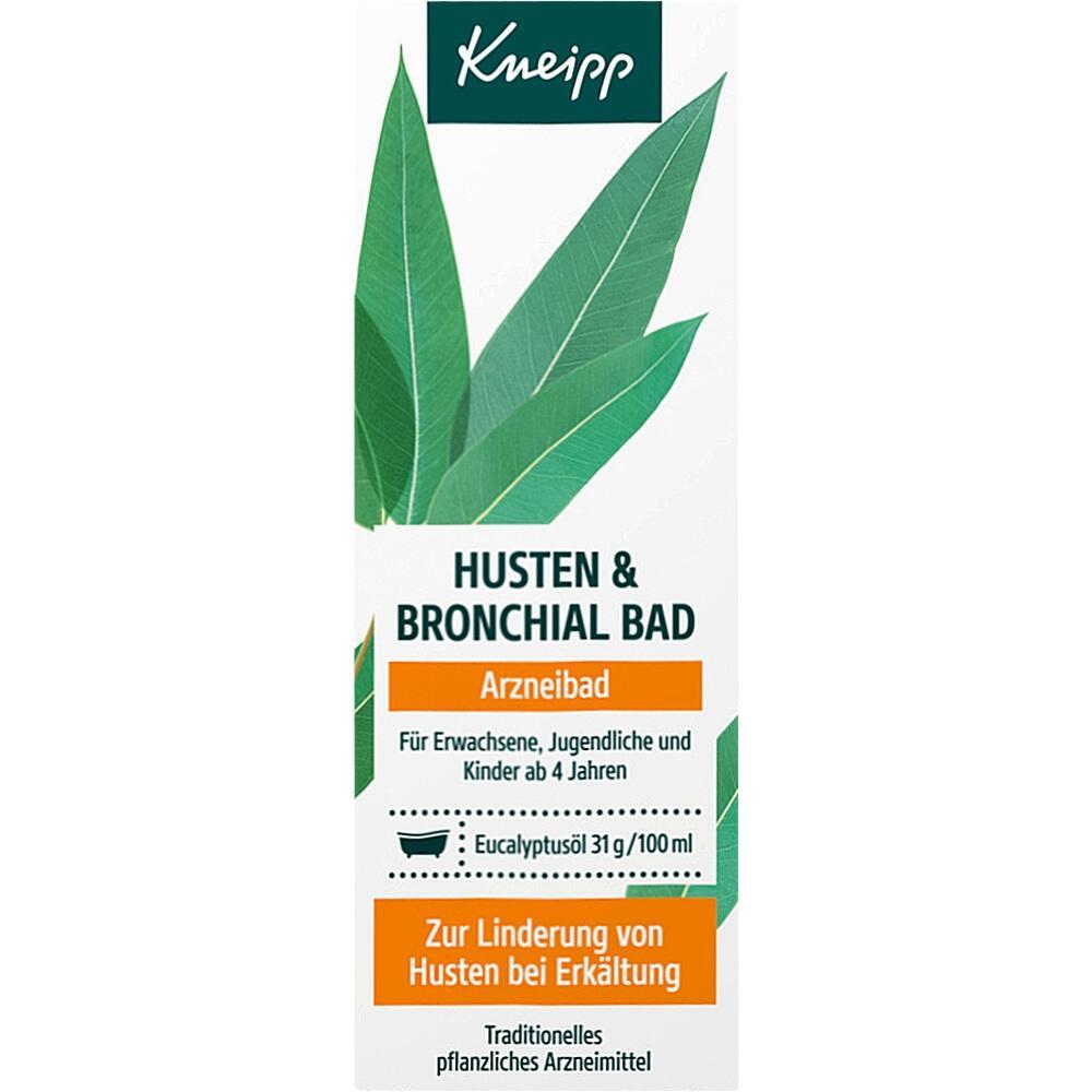 Verpackung eines Badezusatzes mit Eukalyptusöl gegen Husten bei Erkältung.