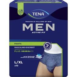 Verpackung von TENA Men Active Fit Pants in Größe L/XL für Männer.