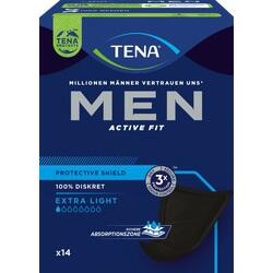 Verpackung für TENA Men Active Fit Protective Shield mit 14 Schutzpads.